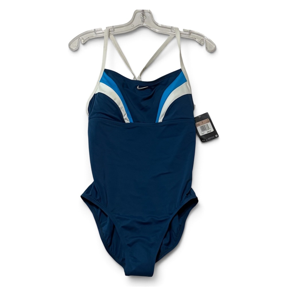 NWT Nike One Piece Swimsuit 12 Blue Womens Colorblock Cutout Back NESS5505 NEW